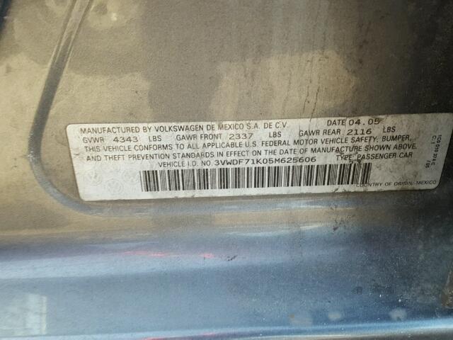 3VWDF71K05M625606 - 2005 VOLKSWAGEN NEW JETTA GRAY photo 10