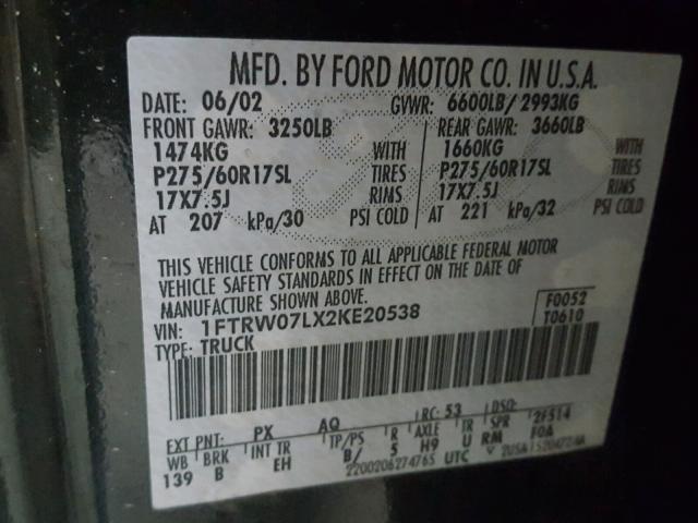 1FTRW07LX2KE20538 - 2002 FORD F150 SUPER GREEN photo 10