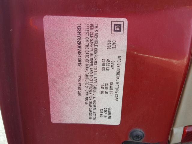 1G3HY52K6V4814919 - 1997 OLDSMOBILE LSS RED photo 10