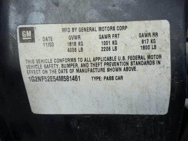1G2NF52E54M581461 - 2004 PONTIAC GRAND AM S Թիրկույզ լուսանկար 10