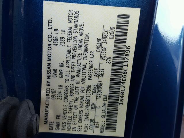 1N4BL24E68C137896 - 2008 NISSAN ALTIMA 3.5 BLUE photo 10