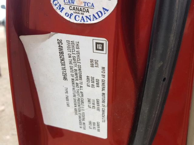 2G4WB52K3X1612946 - 1999 BUICK REGAL LS RED photo 10