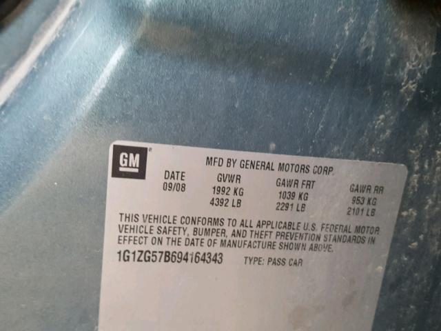 1G1ZG57B694164343 - 2009 CHEVROLET MALIBU LS Dəniz mavisi foto 10