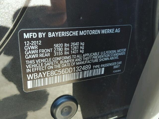 WBAYE8C56DD132489 - 2013 BMW 750LI CHARCOAL photo 10