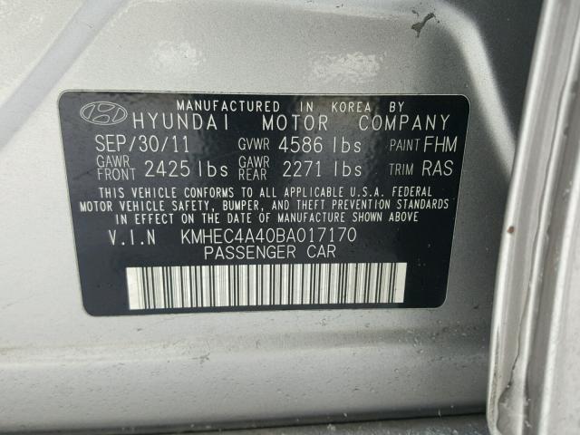 KMHEC4A40BA017170 - 2011 HYUNDAI SONATA HYB GRAY photo 10