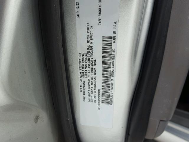 4S3BH625747304582 - 2004 SUBARU LEGACY L S SILVER photo 10