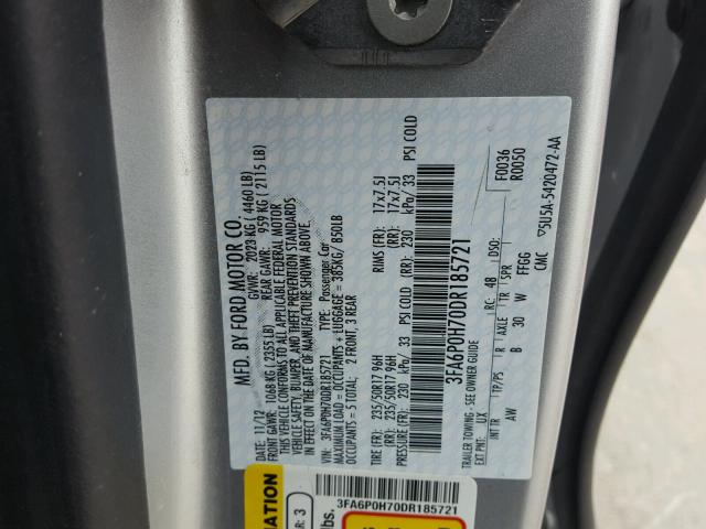 3FA6P0H70DR185721 - 2013 FORD FUSION SE SILVER photo 10