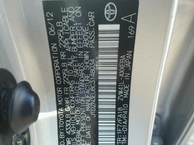 JTDZN3EU8C3148034 - 2012 TOYOTA PRIUS V SILVER photo 10