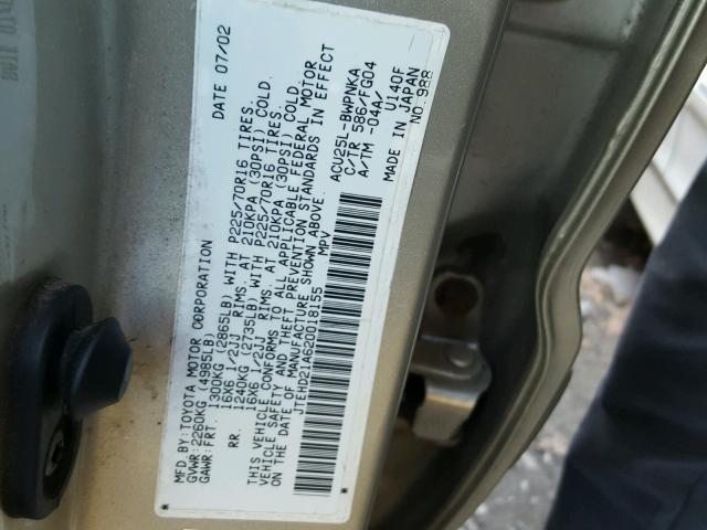 JTEHD21A620018155 - 2002 TOYOTA HIGHLANDER TAN photo 10