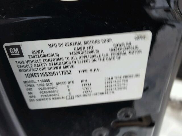 1GNET16S356117532 - 2005 CHEVROLET TRAILBLAZE BLACK photo 10