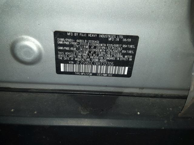 JF2SH6DC7AH732705 - 2010 SUBARU FORESTER 2 SILVER photo 10