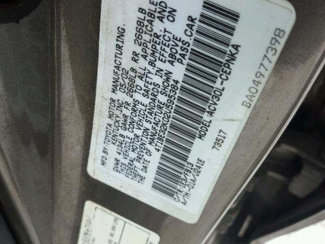 4T1BE32K02U595384 - 2002 TOYOTA CAMRY LE 灰色 照片 10
