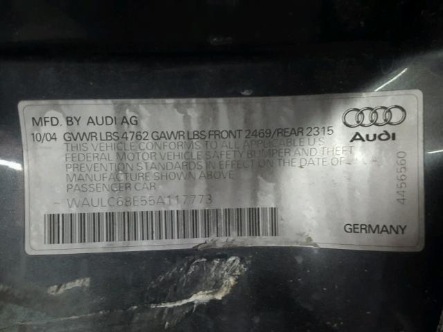 WAULC68E55A117773 - 2005 AUDI A4 1.8T QU GRAY photo 10