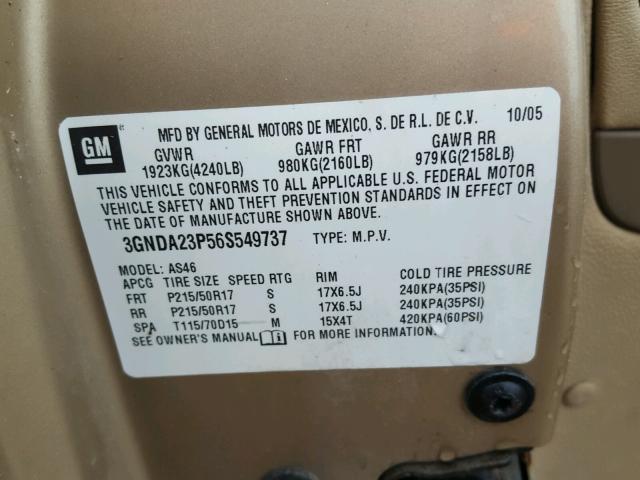 3GNDA23P56S549737 - 2006 CHEVROLET HHR LT GOLD photo 10