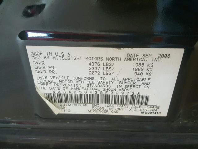 4A3AB56F39E029738 - 2009 MITSUBISHI GALANT ES BLACK photo 10