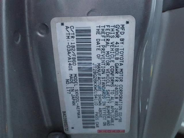 JT2BG28KXW0194110 - 1998 TOYOTA CAMRY LE თაფლისფერი ფოტო 10