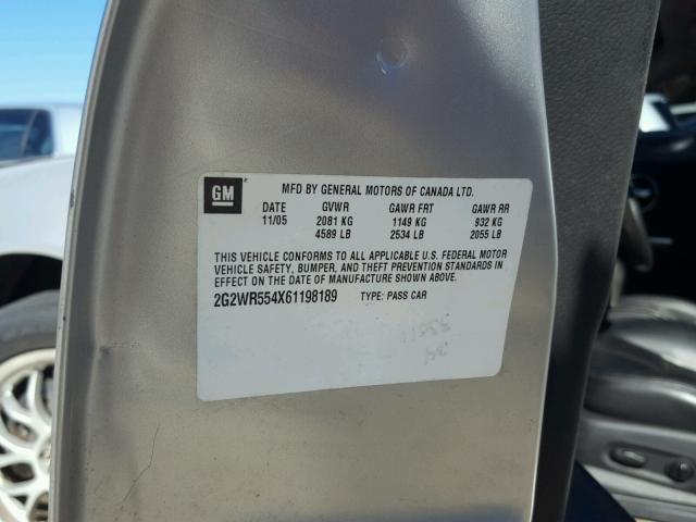 2G2WR554X61198189 - 2006 PONTIAC GRAND PRIX Արծաթագույն լուսանկար 10