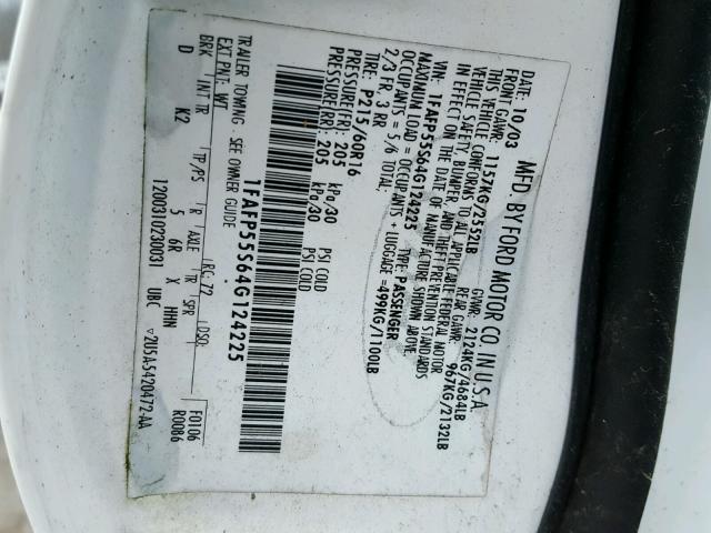 1FAFP55S64G124225 - 2004 FORD TAURUS SES WHITE photo 10