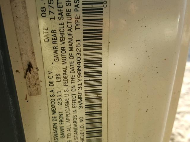 3VWRF31Y98M403251 - 2008 VOLKSWAGEN NEW BEETLE კრემისფერი ფოტო 10