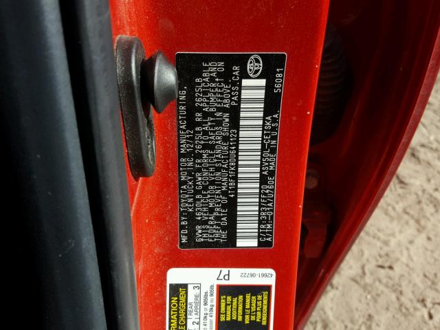 4T1BF1FK8DU641123 - 2013 TOYOTA CAMRY L RED photo 10