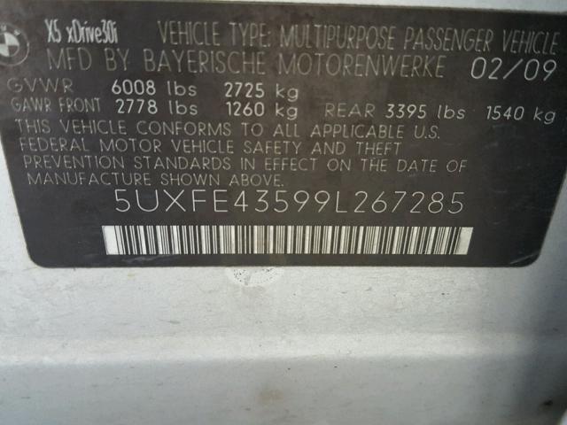 5UXFE43599L267285 - 2009 BMW X5 XDRIVE3 Արծաթագույն լուսանկար 10