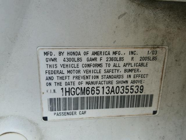 1HGCM66513A035539 - 2003 HONDA ACCORD EX WHITE photo 10