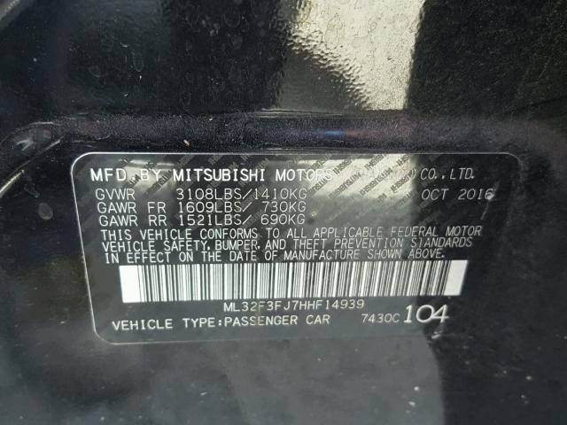 ML32F3FJ7HHF14939 - 2017 MITSUBISHI MIRAGE G4 BLACK photo 10