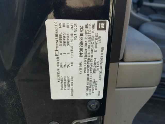 2CNDL63F656109441 - 2005 CHEVROLET EQUINOX LT BLACK photo 10