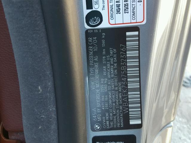 WBAEK73475B323767 - 2005 BMW 645 CI AUT GRAY photo 10