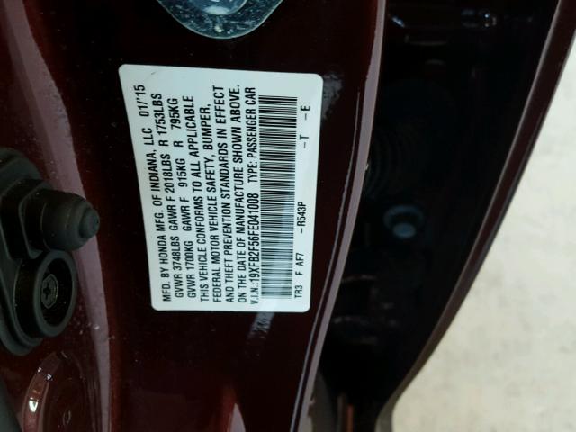 19XFB2F56FE041008 - 2015 HONDA CIVIC LX MAROON photo 10