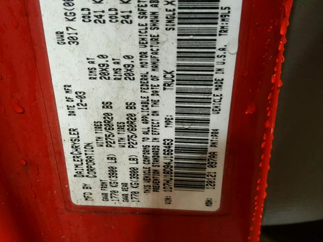 1D7HU18D94J166463 - 2004 DODGE RAM 1500 S RED photo 10