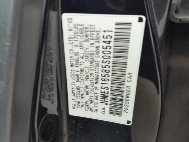 JHMES16585S005451 - 2005 HONDA CIVIC LX BLACK photo 10