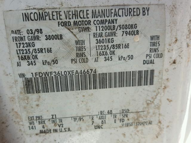 1FDWF36L0XEA46674 - 1999 FORD F350 SUPER WHITE photo 10