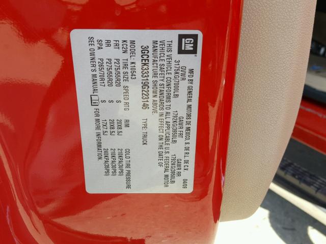 3GCEK33319G223146 - 2009 CHEVROLET SILVERADO RED photo 10