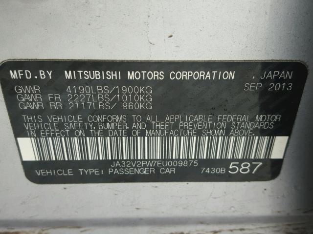 JA32V2FW7EU009875 - 2014 MITSUBISHI LANCER SE SILVER photo 10