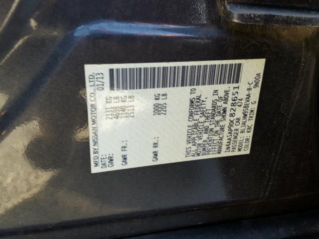 1N4AA5AP9DC828651 - 2013 NISSAN MAXIMA S GRAY photo 10