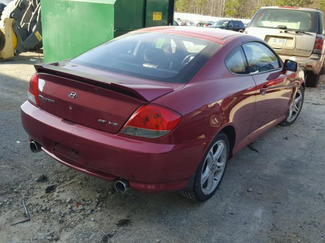 KMHHN65F46U195747 - 2006 HYUNDAI TIBURON GT RED photo 4