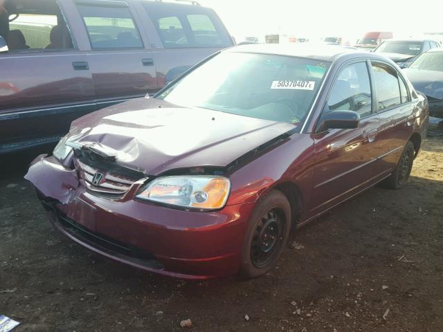 1HGES15502L035411 - 2002 HONDA CIVIC LX BURGUNDY photo 2