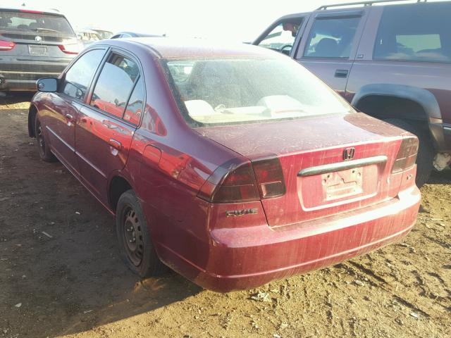 1HGES15502L035411 - 2002 HONDA CIVIC LX BURGUNDY photo 3