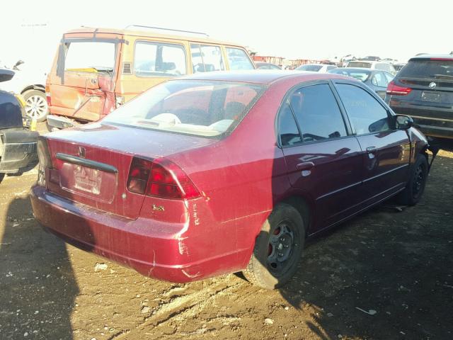 1HGES15502L035411 - 2002 HONDA CIVIC LX BURGUNDY photo 4