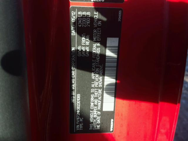 YV1672MK9D2301089 - 2013 VOLVO C30 T5 RED photo 10