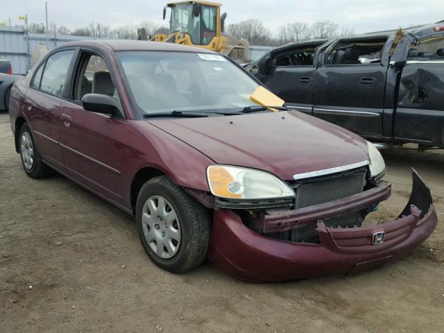 1HGES165X2L023555 - 2002 HONDA CIVIC LX BURGUNDY photo 1