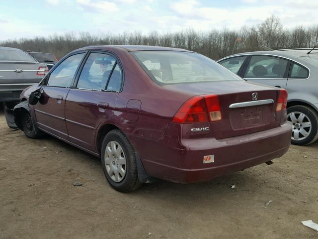 1HGES165X2L023555 - 2002 HONDA CIVIC LX BURGUNDY photo 3