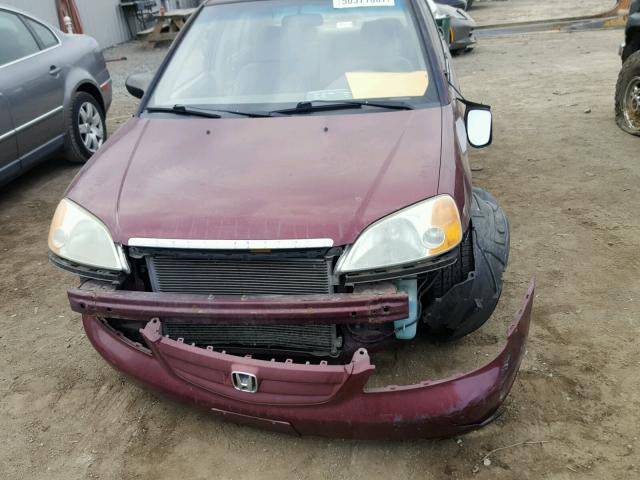 1HGES165X2L023555 - 2002 HONDA CIVIC LX BURGUNDY photo 9