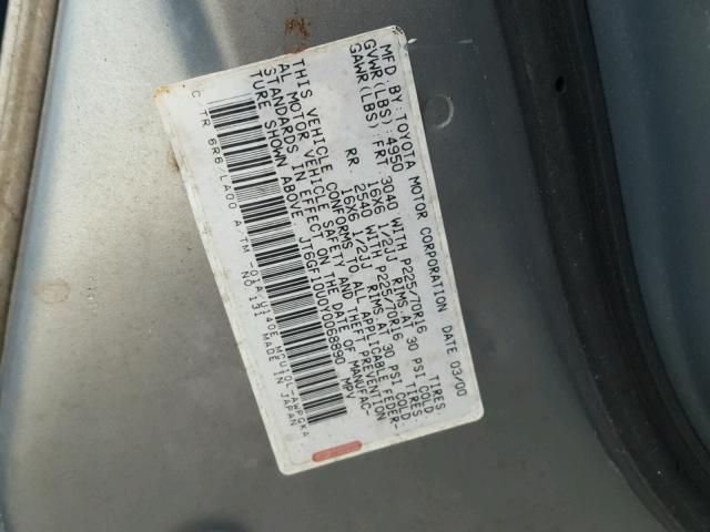 JT6GF10U0Y0068890 - 2000 LEXUS RX 300 GRAY photo 10