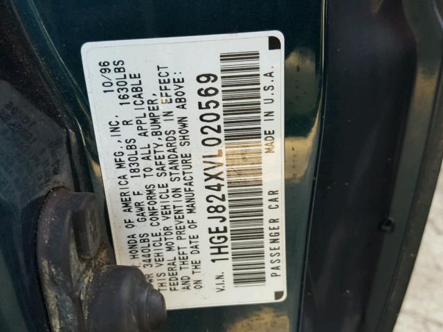 1HGEJ824XVL020569 - 1997 HONDA CIVIC EX 绿色 照片 10