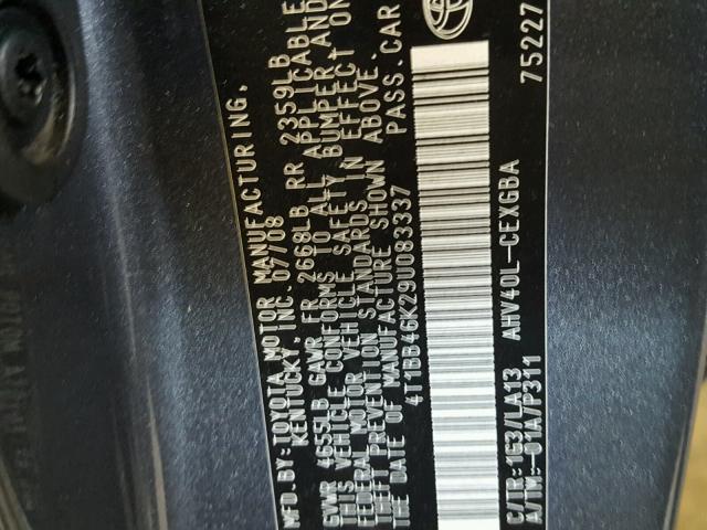 4T1BB46K29U083337 - 2009 TOYOTA CAMRY HYBR GRAY photo 10