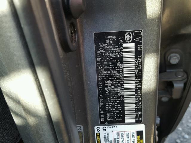 2T1BR32EX6C588660 - 2006 TOYOTA COROLLA CE GRAY photo 10