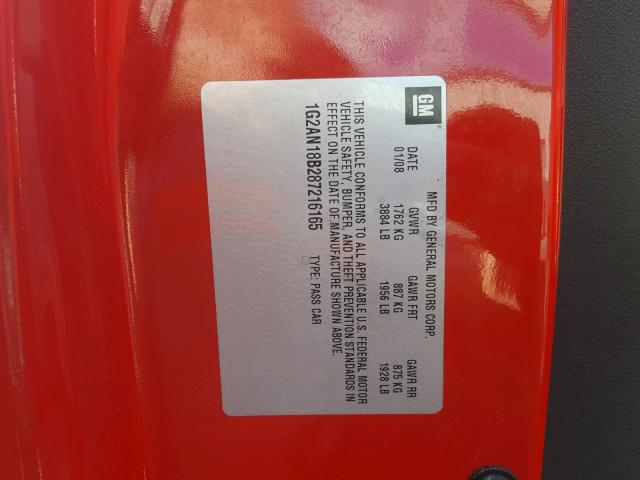 1G2AN18B287216165 - 2008 PONTIAC G5 GT RED photo 10