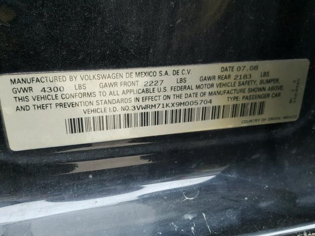 3VWRM71KX9M005704 - 2009 VOLKSWAGEN JETTA SE BLACK photo 10